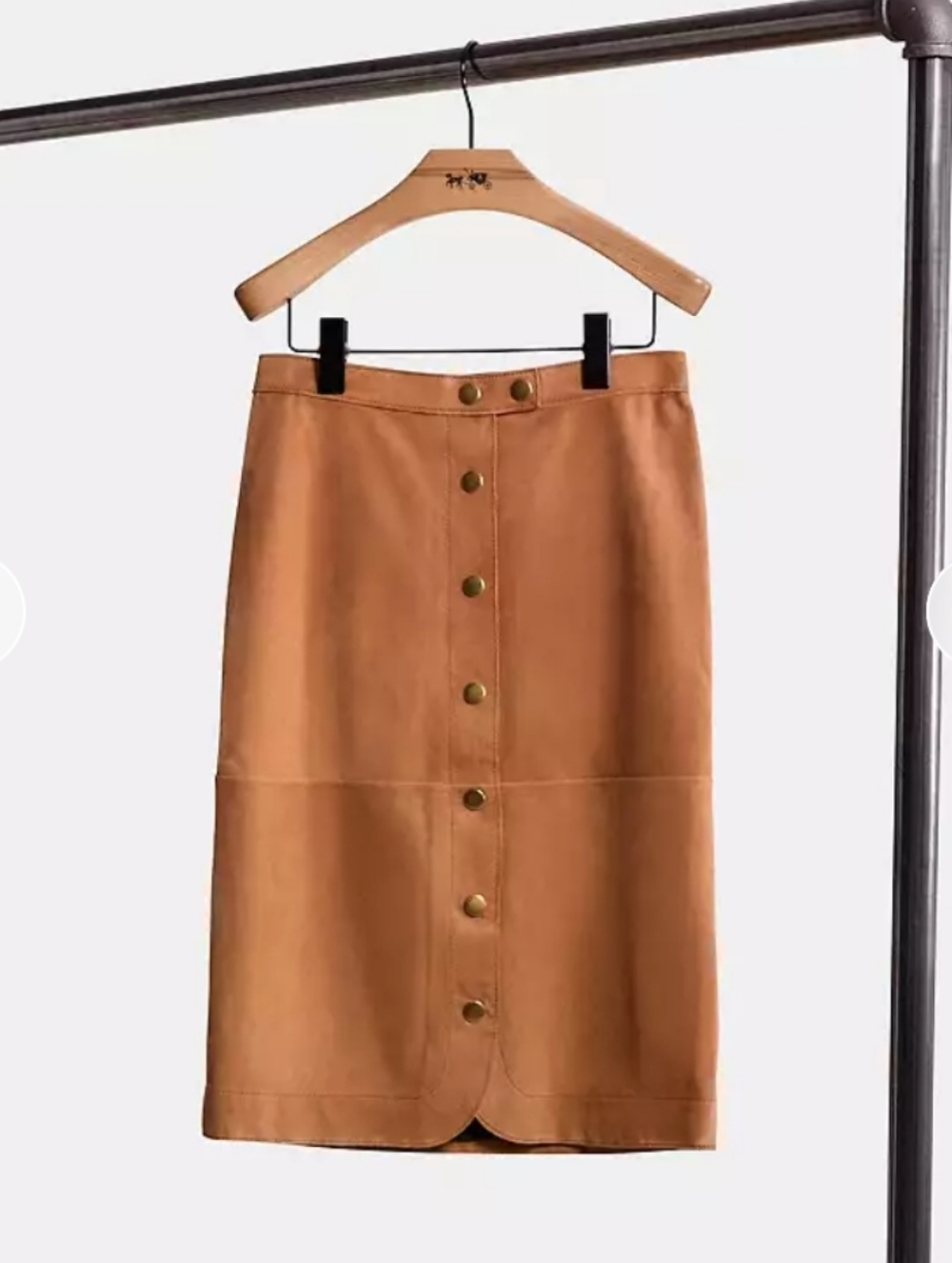 Coach Suede Skirt Midi Buttons Canyon Tan Camel Brown Size 00 X-SMALL NEW